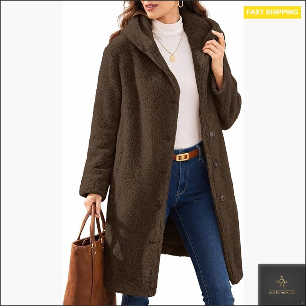 Faux Fur Sherpa Pea Coat Hooded Teddy Jacket Winter Oversized Chic